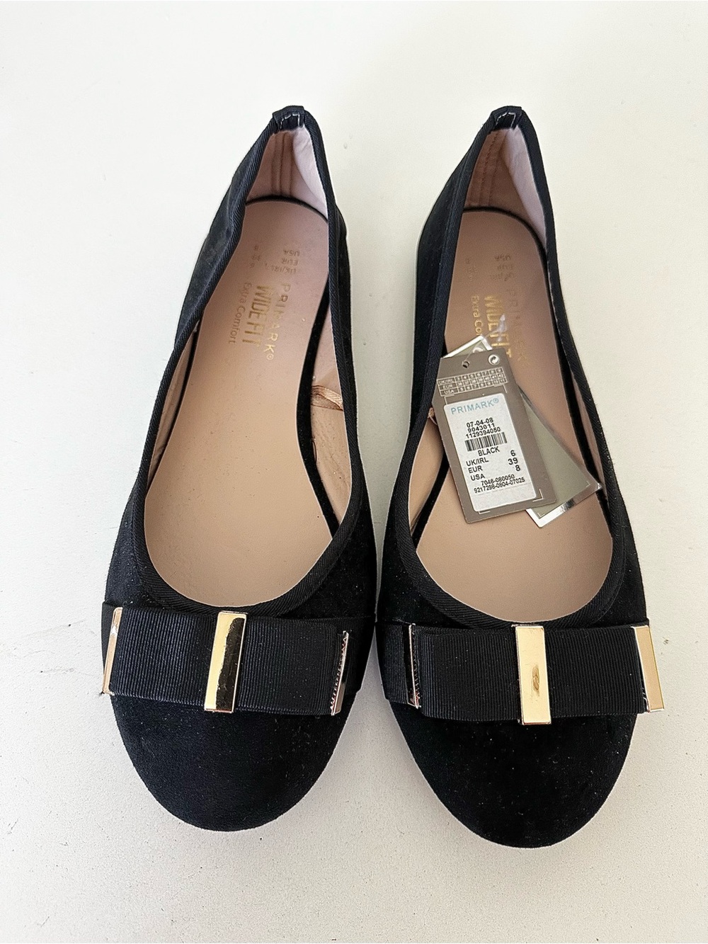 Black Ballet Flats with Gold Accent Bow - Women